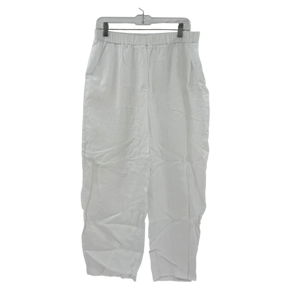 Quince White 100% European Linen Elastic Waist Relaxed Pants Womens Large